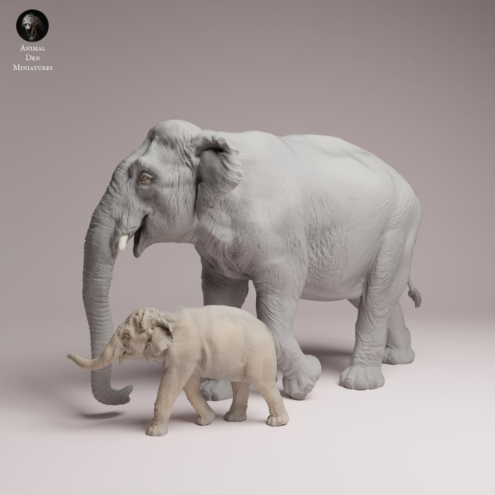 Produktfoto Tabletop 28mm Lord of the Print (LotP) 3: Wildtier Tierfigur: Indischer Elefant - Elefantenkuh mit Kalb (26_03_09)