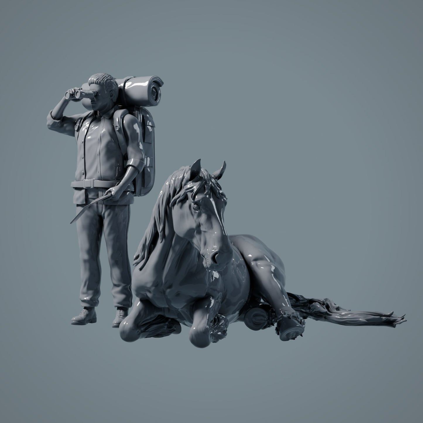 Figura de animal de granja: caballo acostado, yegua - Suffolk Punch (a013)