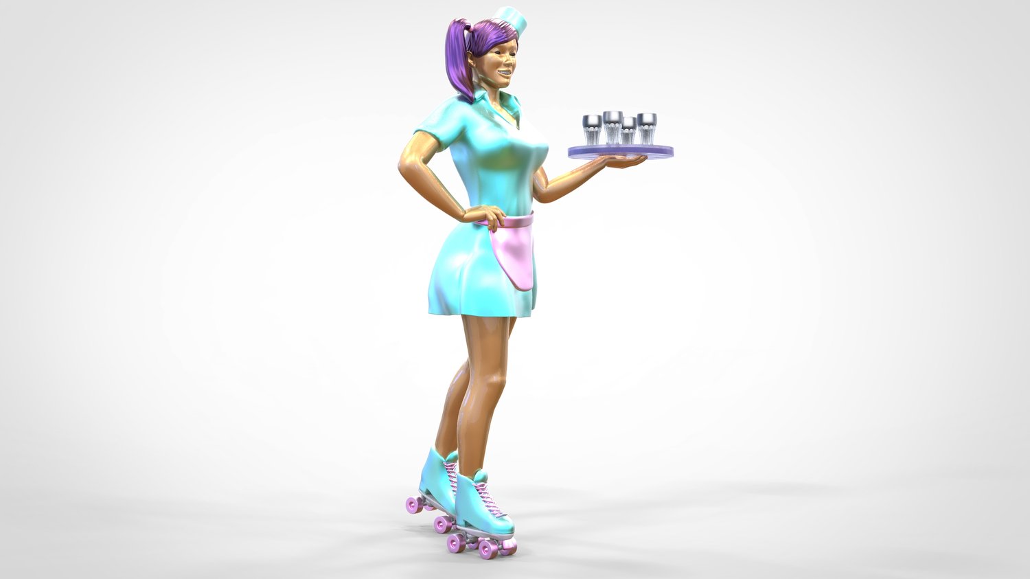 Foto del producto 0: Camarera sobre patines 2: Servicio con tablet trae bebidas