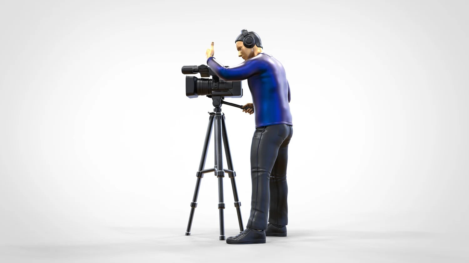 Produktfoto Diorama und Modellbau Miniatur Figur: Reporter Team - Kameramann mit Kamera und Stativ