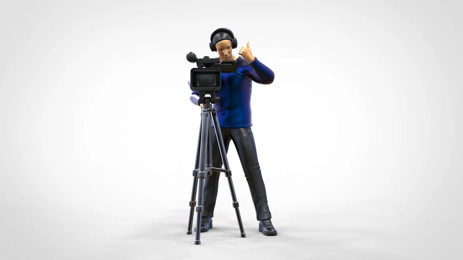 Produktfoto Diorama und Modellbau Miniatur Figur: Reporter Team - Kameramann mit Kamera und Stativ
