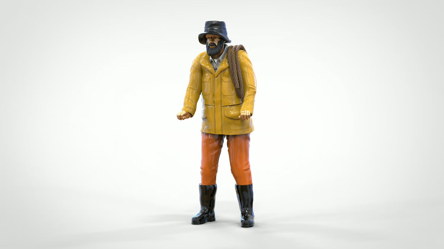 Diorama Modellbau Produktfoto 0: Seemann mit Seil – Figur in Regenjacke und Gummistiefel (Ref. Nr. 445)