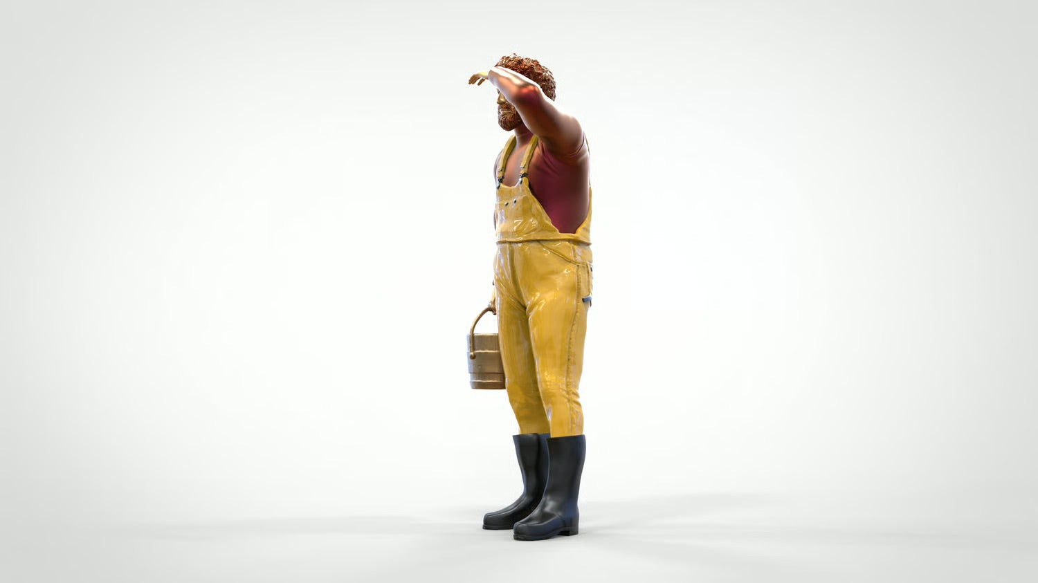 Diorama Modellbau Produktfoto 0: Fischer mit Eimer – Figur in Ölzeug und Gummistiefel (Ref. Nr. 444)