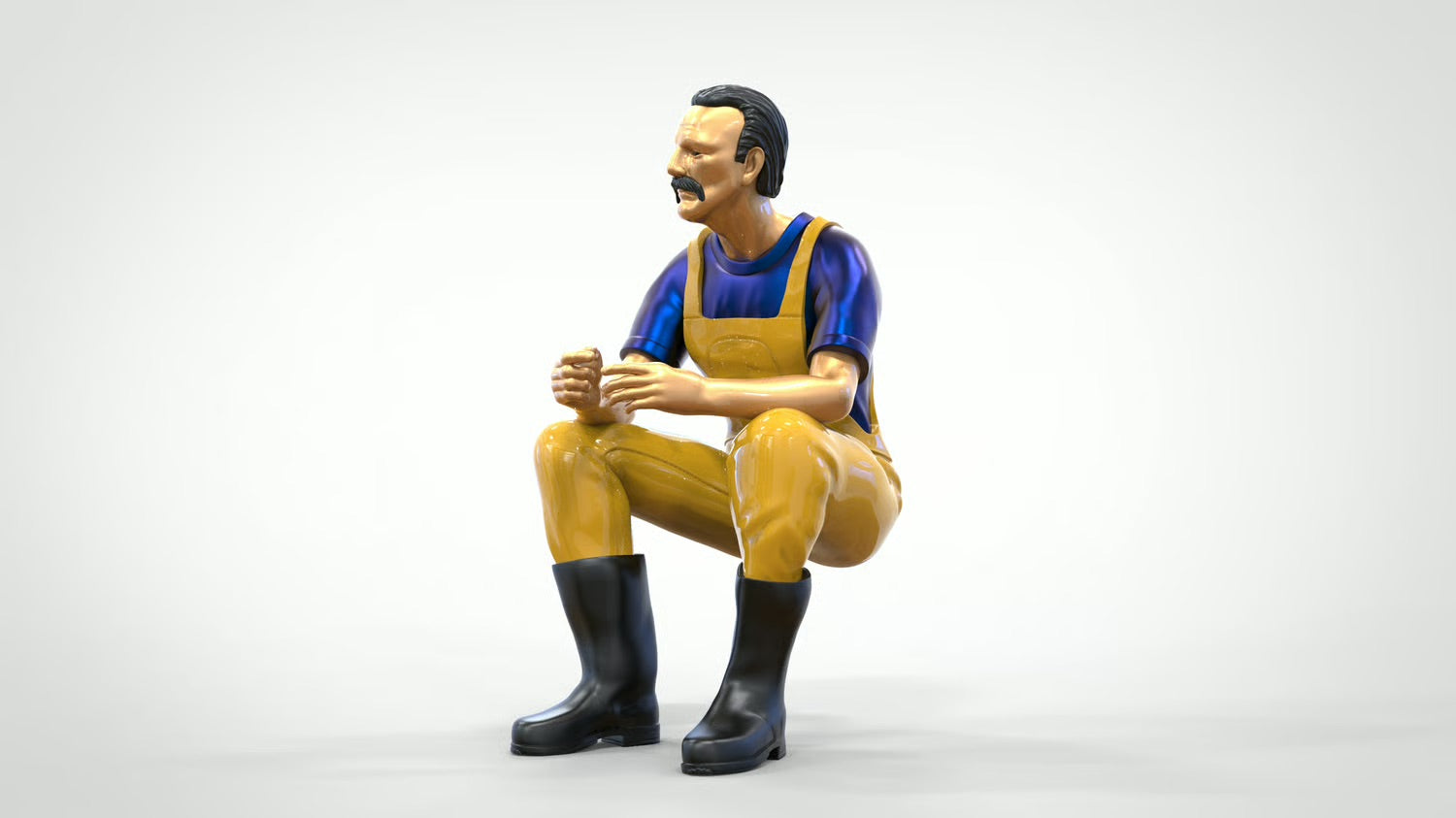 Diorama Modellbau Produktfoto 0: Sitzender Fischer mit Bart – Figur in Ölzeug und Gummistiefeln (Ref. Nr. 443)