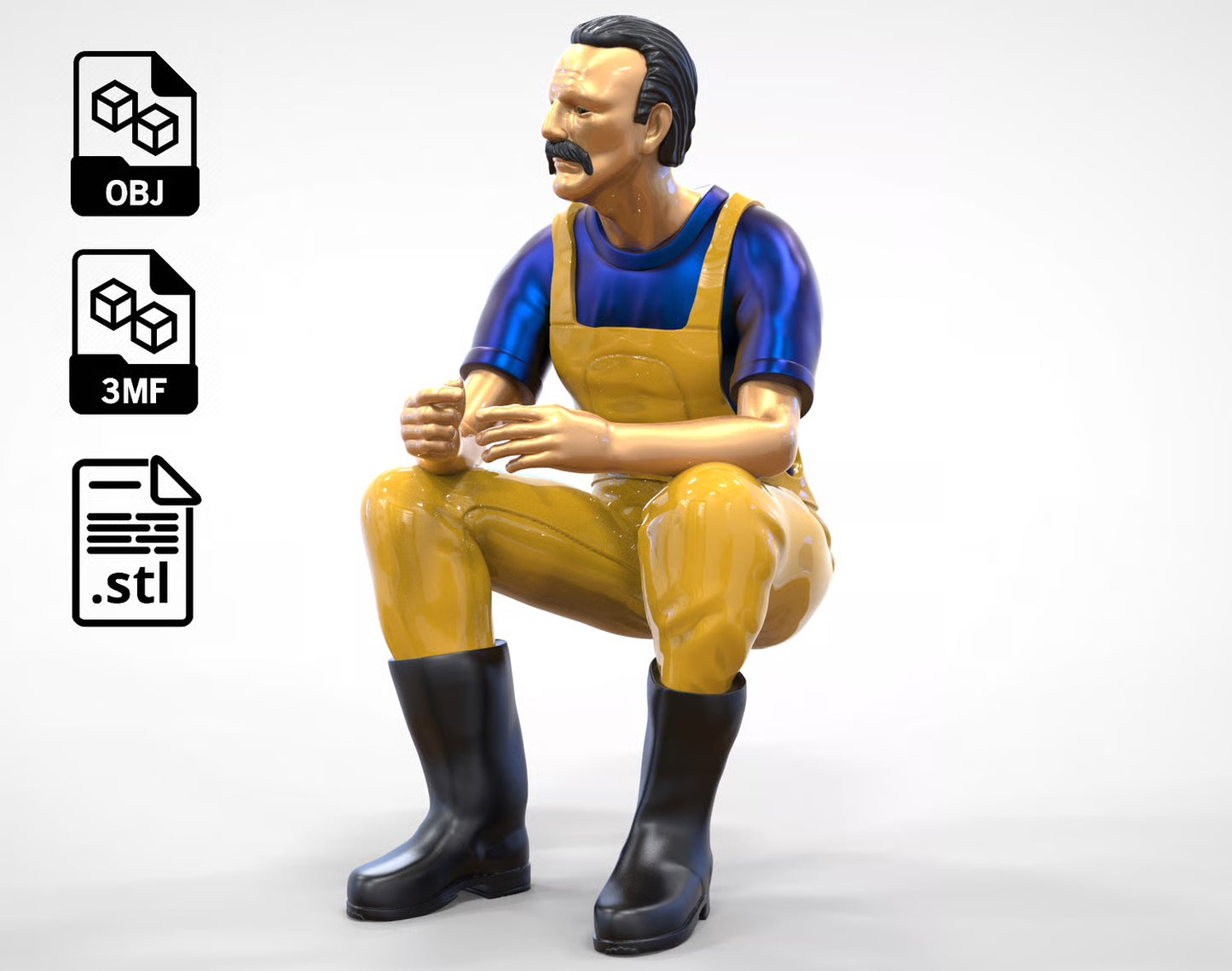 Diorama Modellbau Produktfoto 0: Sitzender Fischer mit Bart – Figur in Ölzeug und Gummistiefeln (Ref. Nr. 443)