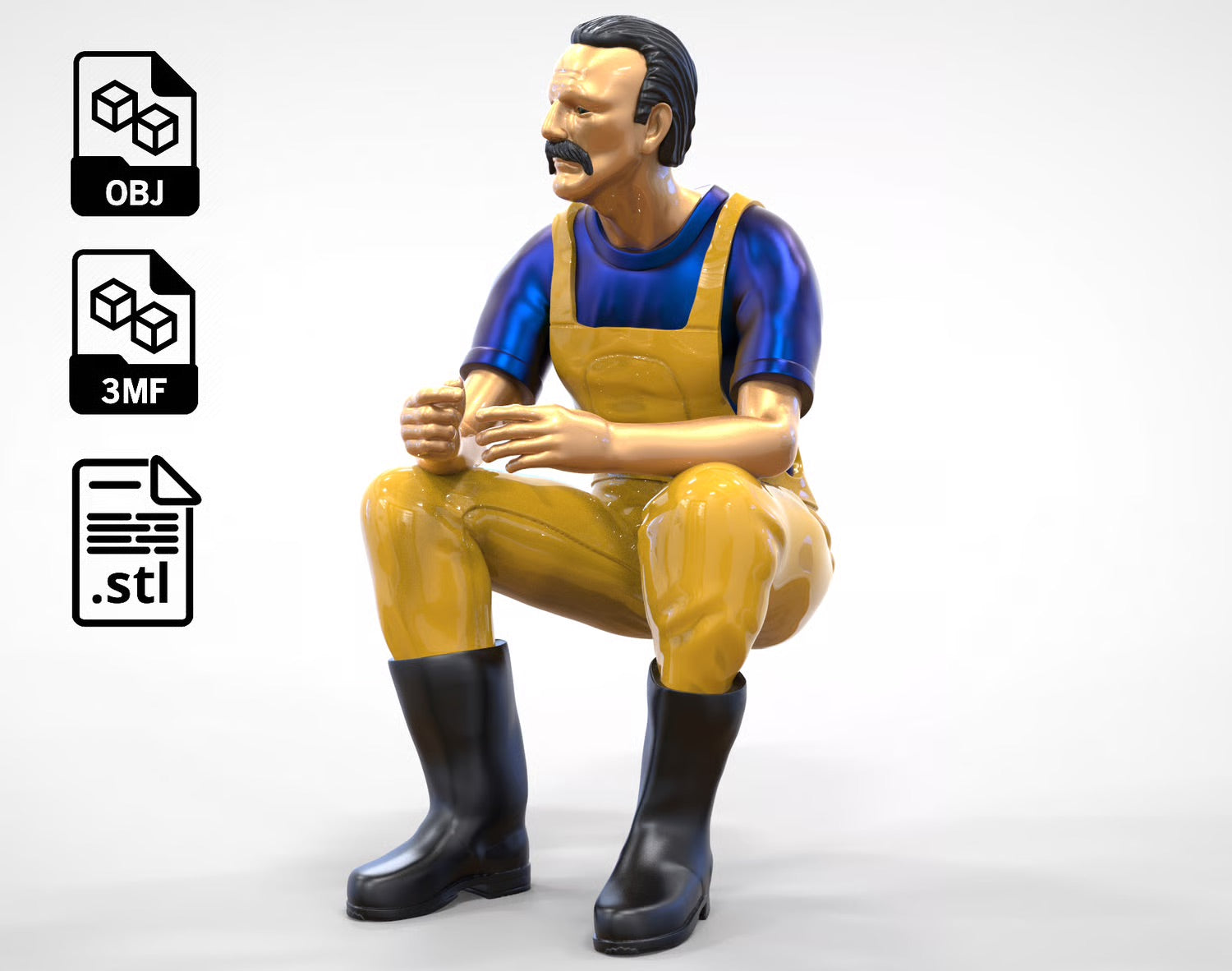 Diorama Modellbau Produktfoto 0: Sitzender Fischer mit Bart – Figur in Ölzeug und Gummistiefeln (Ref. Nr. 443)