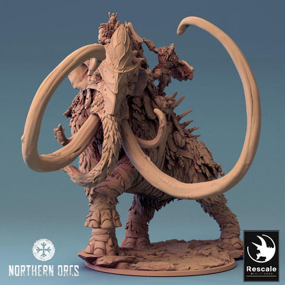 Foto del producto Tabletop 28mm Lord of the Print (LotP) 0: Miniatura de Tabletop: Mammut de guerra, Mammut de hielo con howdah y jinetes bestia, Bestia de asedio Mammut de guerra (24_04_X)