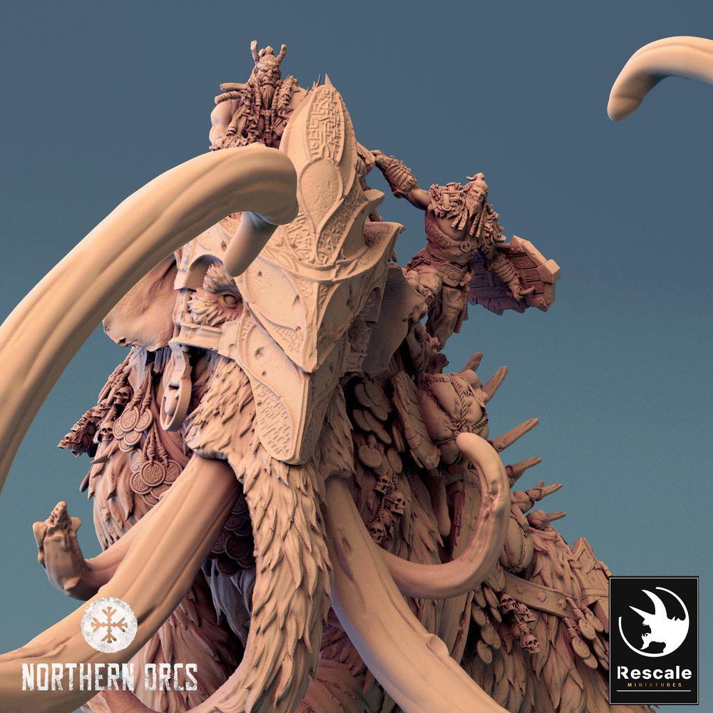 Foto del producto Tabletop 28mm Lord of the Print (LotP) 0: Miniatura de Tabletop: Mammut de guerra, Mammut de hielo con howdah y jinetes de bestias, Bestia de asedio Mammut de guerra (24_04_X)