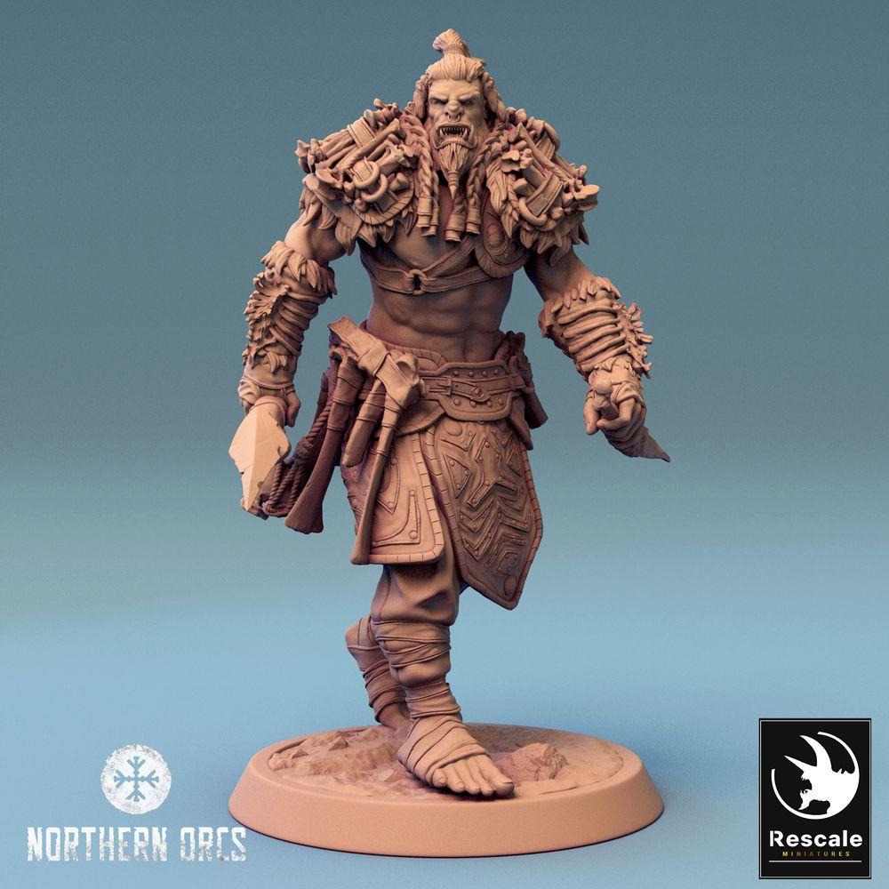 Foto del producto Tabletop 28mm Lord of the Print (LotP) 0: Miniatura de Tabletop: Guerrero/Jefe Orco, Bárbaro y Berserker con Daga, en Asalto (24_04_G3)