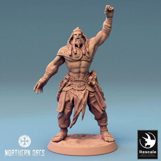 Foto del producto Tabletop 28mm Lord of the Print (LotP) 0: Figura de Fantasía: Señor de Guerra Orco, Jefe en la Llamada de Guerra - Guerrero Tribal Bárbaro (24_04_F2)