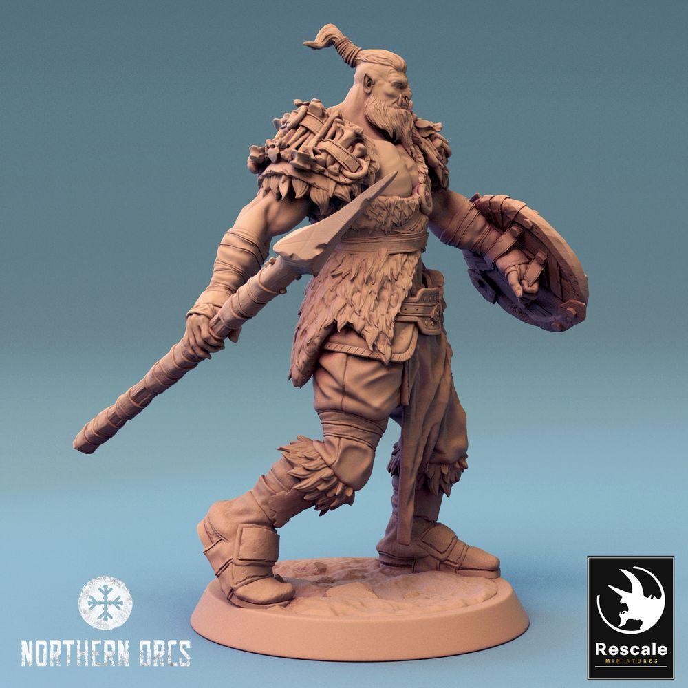 Foto del producto Tabletop 28mm Lord of the Print (LotP) 0: Miniatura de Tabletop: Orco Lanzador con Escudo Redondo, Orco Spearman, Guerrero Orco, Guerrero Tribal, Portador de Escudo (24_04_K2)