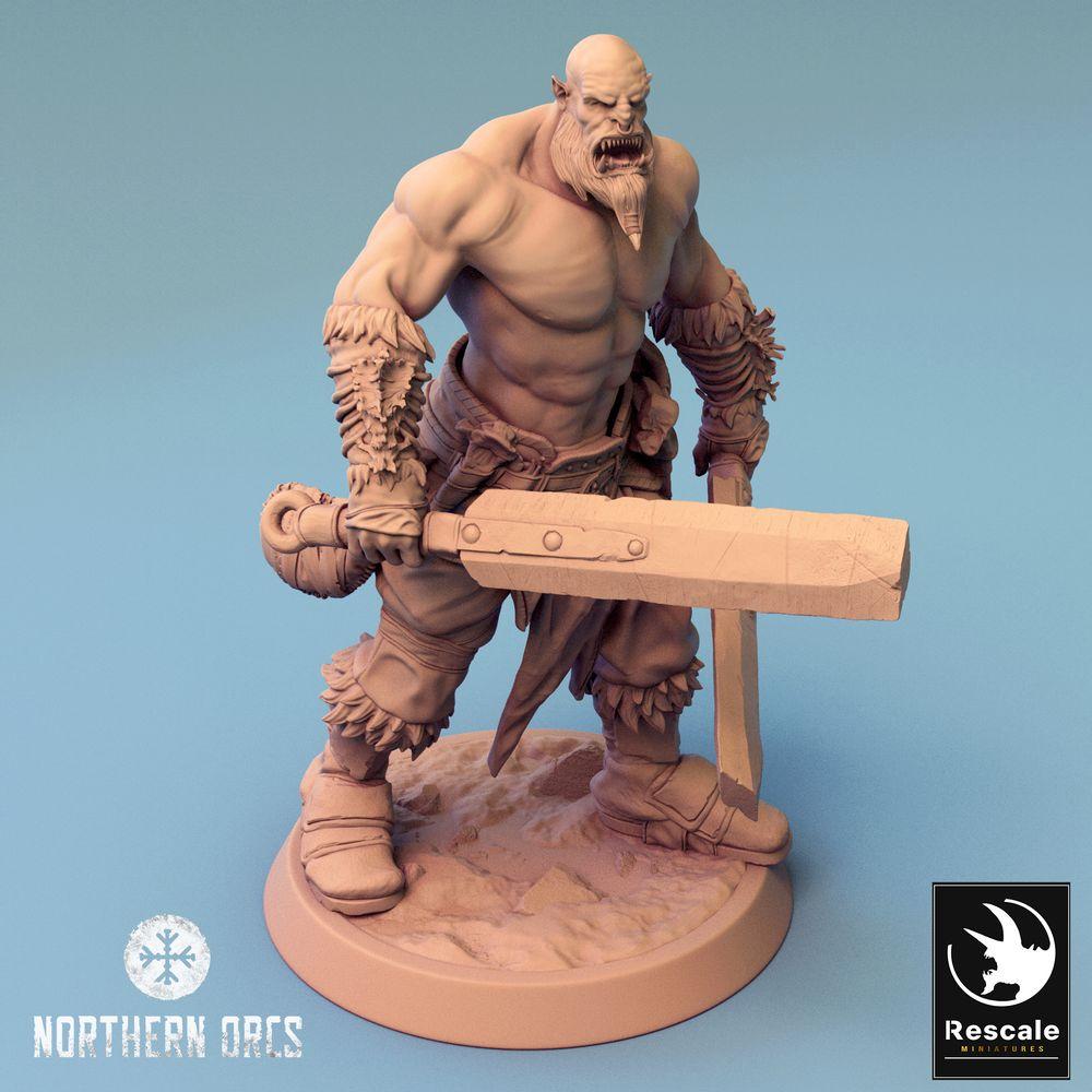 Foto del producto Tabletop 28mm Lord of the Print (LotP) 0: Figura de Fantasía: Guerrero Orco, Berserker con dos espadas, Campeón de la Tribu (Guerrero Orco de Doble Empuñadura) (24_04_J5)
