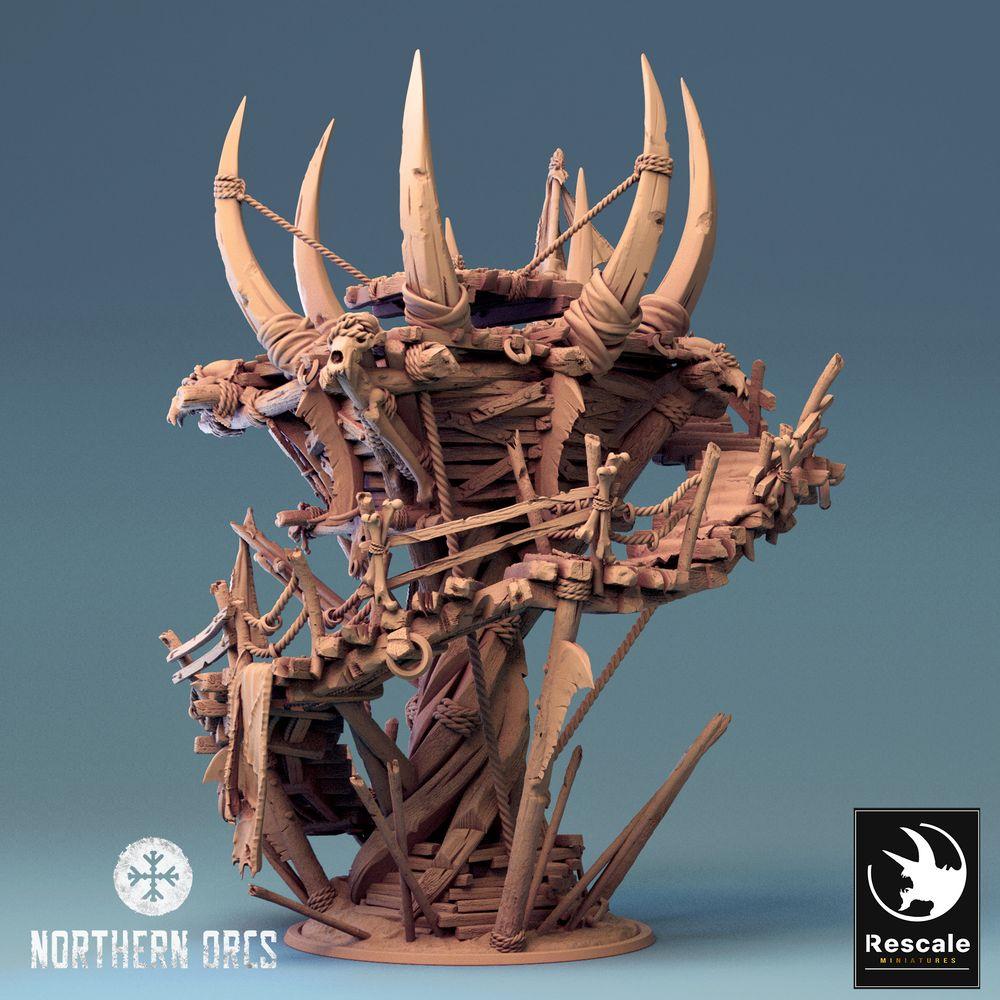 Foto del producto Tabletop 28mm Lord of the Print (LotP) 0: Terreno de Tabletop: Torre de vigilancia orca, plataforma de guerra, torre de trofeos, altar de guerra, puesto avanzado, Orc Watchtower (24_04_W)