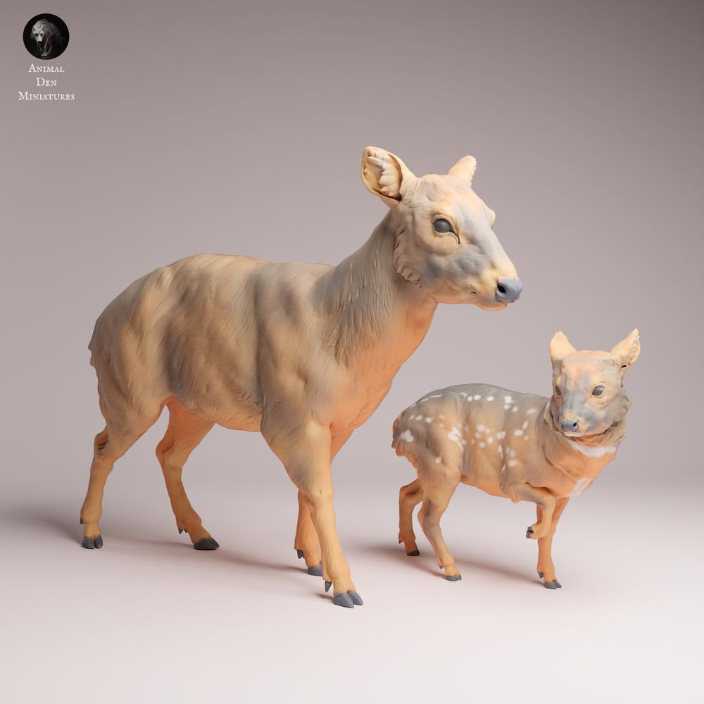 Foto del producto Tabletop 28mm Lord of the Print (LotP) 3: Figura de animal salvaje: Pudu - Cierva con cría (26_01_10)