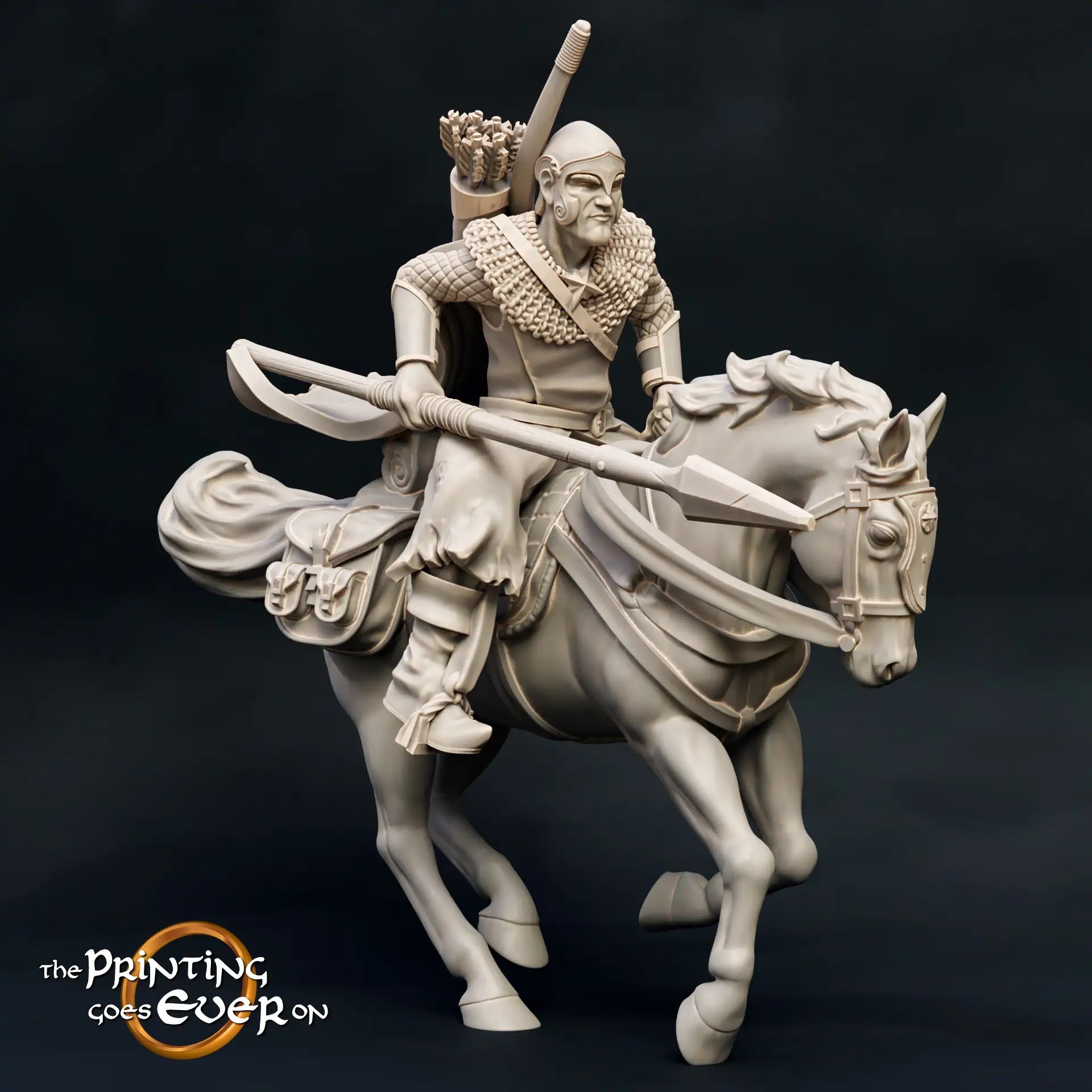Foto del producto figura histórica medieval escala 75mm The Printing Goes Ever On (TPGEO) 0: Figuras de caballero medieval Ranger jinete lanza - modelos de 75mm - exploradores del norte