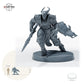 Bahamut-Ritter mit Speer – C: Größenvergleich, ca. 37 mm Gesamthöhe inklusive Base und höchstem Teil, mit 32-mm-Referenzfigur.