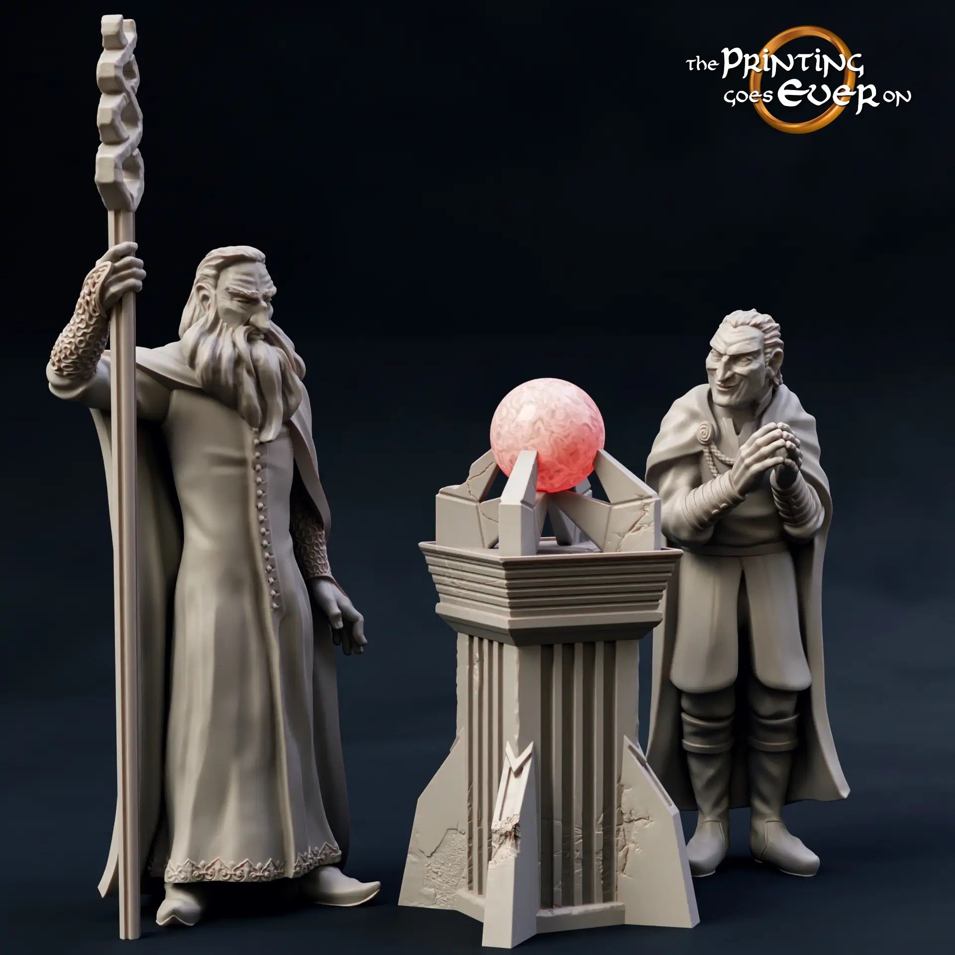 Produktfoto Tabletop 28mm The Printing Goes Ever On (TPGEO)  0: Weißer Zauberer mit Diener: Böser Magier mit Zauber Kugel Artefakt