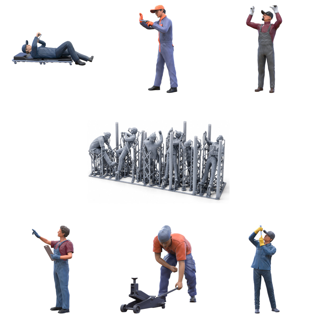 Foto del producto Diorama y modelo de figura en miniatura: Set de mecánicos, 6 figuras