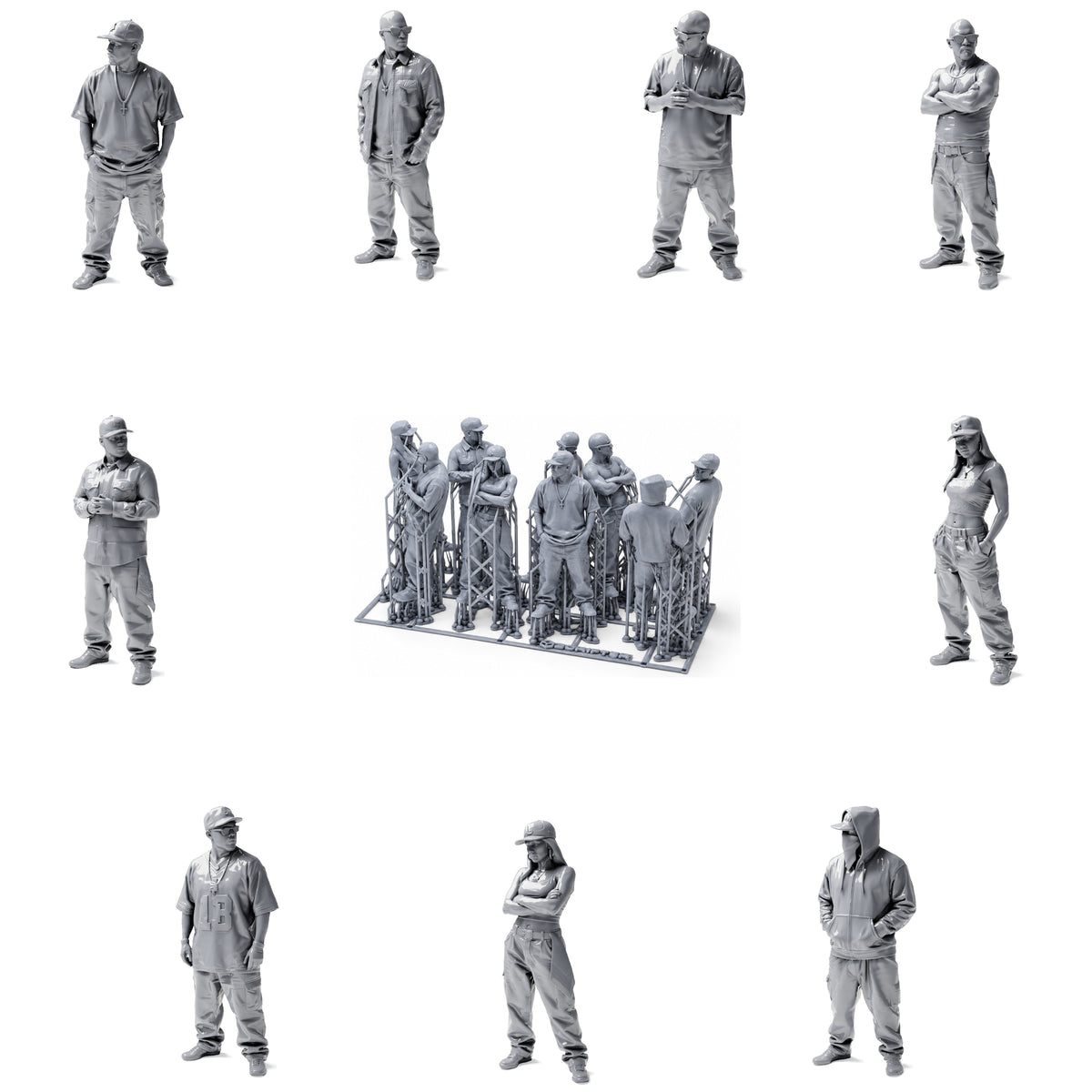 Hip-Hop, Urban y Streetwear: 9 figuras de resina sin pintar en vista abierta