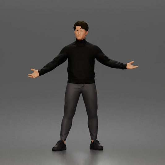 Foto de producto de maqueta para diorama 0: Figura de pie: hombre presentando con jersey de cuello alto y brazos abiertos (a190)