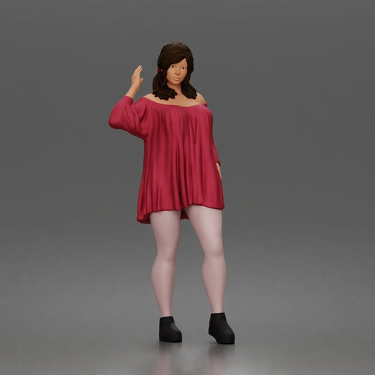 Foto de producto de modelismo para diorama 0: Figura de pie: mujer saludando con top de hombros descubiertos y zapatos de plataforma (a199)