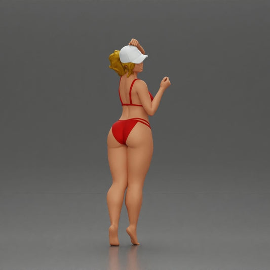 Foto de producto de maqueta para diorama 0: Figura de pie: mujer en bikini con gorra y brazo levantado (a160)