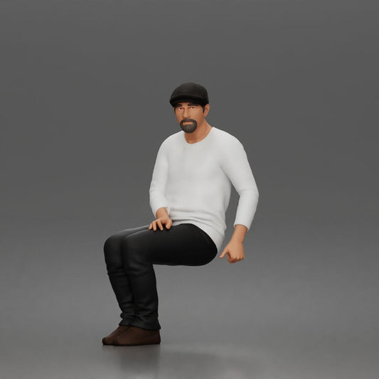 Diorama de modelismo, foto de producto 0: figura sentada: hombre mayor con gorra y ropa informal (a203)