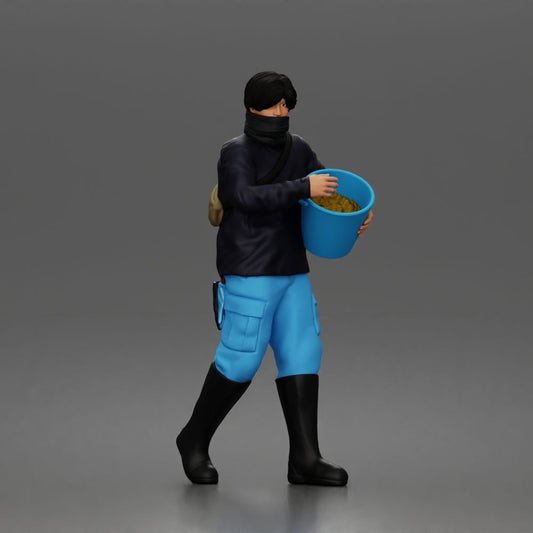 Foto de producto de maqueta de diorama 0: Figura de pie: cuidador de animales con cubo de comida abierto (a191)