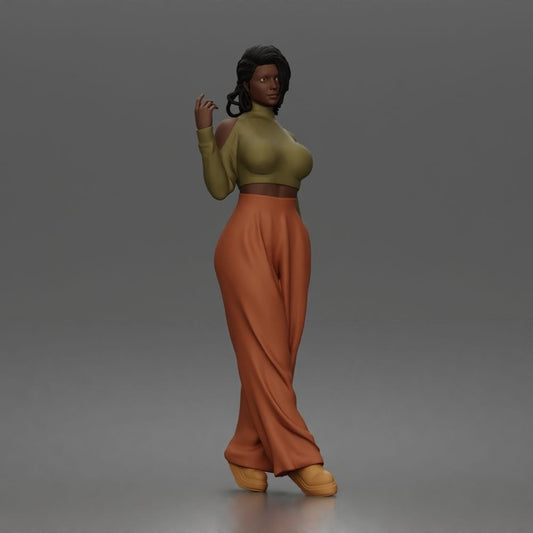 Foto de producto de modelismo para diorama 0: Figura de pie: mujer con top de cuello alto corto y pantalón holgado (a167)