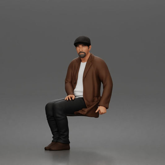 Foto de producto para maqueta de diorama 0: Figura sentada: hombre mayor con gorra y chaqueta (a210)