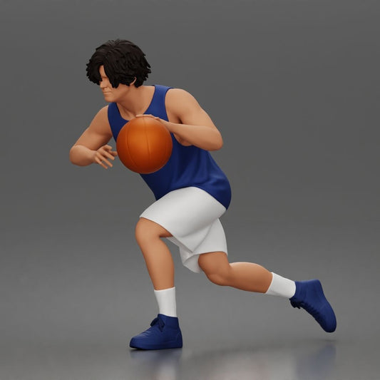 Foto de producto de maqueta de diorama 0: figura de diorama: jugador de baloncesto corriendo hacia delante con balón y ropa deportiva (a166)