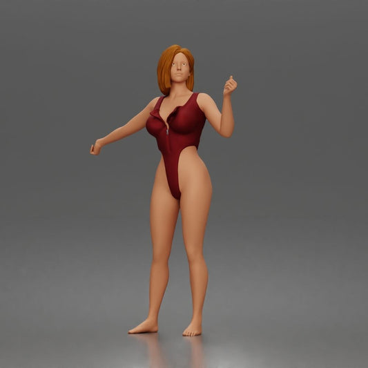 Foto de producto de maqueta para diorama 0: Figura de pie: mujer con bodysuit de una pieza y brazos extendidos (a206)
