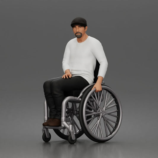 Foto de producto de maqueta para diorama 0: Figura sentada: hombre mayor en silla de ruedas con ropa informal (a202)