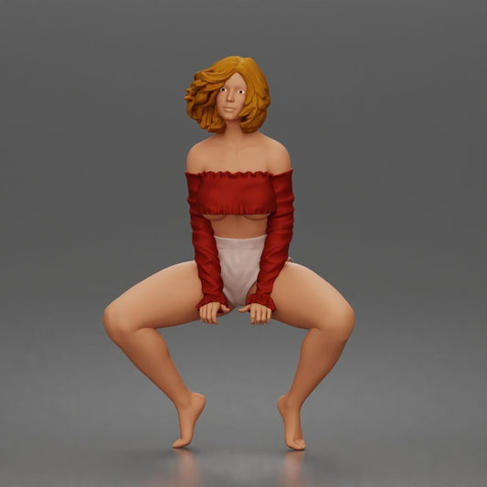 Foto de producto de maqueta para diorama 0: Figura en cuclillas: bailarina con top corto sin hombros y shorts (a185)