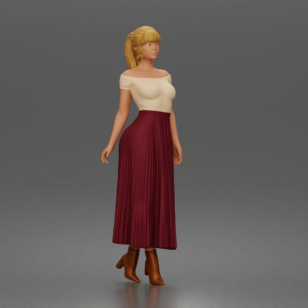 Diorama Modellbau Produktfoto 0: Stehende Figur: Frau mit schulterfreiem Oberteil & langem Faltenrock (a181)