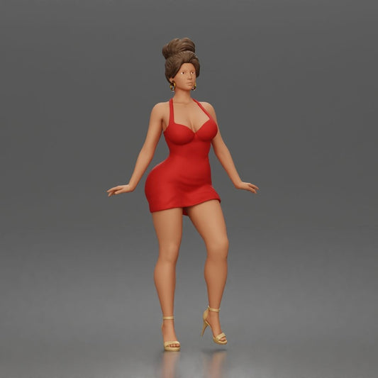 Foto de producto de maqueta para diorama 0: Figura de pie: mujer con vestido corto ceñido y tacones altos (a177)