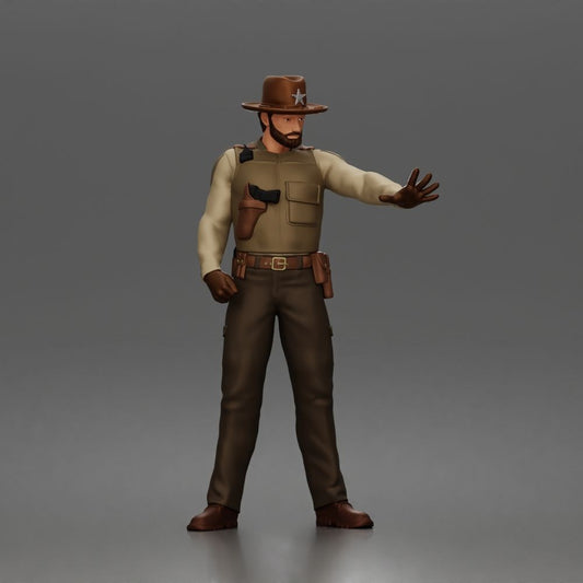 Foto de producto de modelismo para diorama 0: Figura de pie: sheriff con sombrero del Oeste, botas y cinturón de equipo (a205)