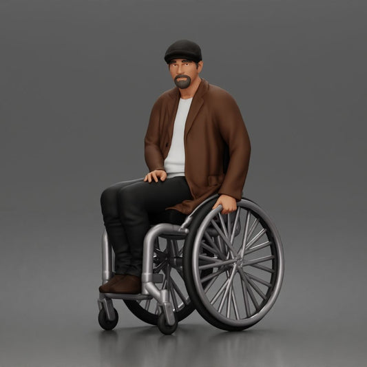 Foto de producto de maqueta para diorama 0: Figura sentada: hombre mayor en silla de ruedas con abrigo (a209)