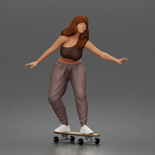 Foto de producto de modelismo para diorama 0: Figura de diorama: skater equilibrándose sobre un monopatín con top corto y pantalón de jogging (a170)