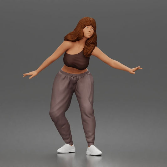 Foto de producto de maqueta de diorama 0: Figura de pie: patinadora en postura de equilibrio con top corto, pantalón de jogging y zapatillas deportivas (a171)