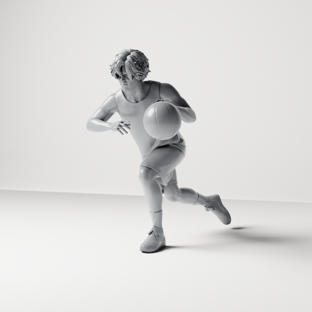 Diorama Modellbau Produktfoto 1: Diorama Figur: Basketballspieler im Vorwärtslauf mit Ball & Sportkleidung (a166)