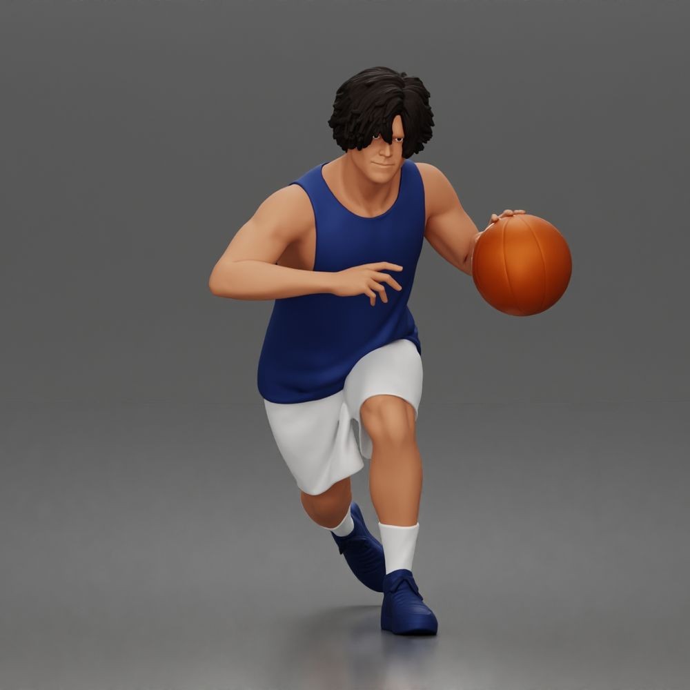Diorama Modellbau Produktfoto 2: Diorama Figur: Basketballspieler im Vorwärtslauf mit Ball & Sportkleidung (a166)