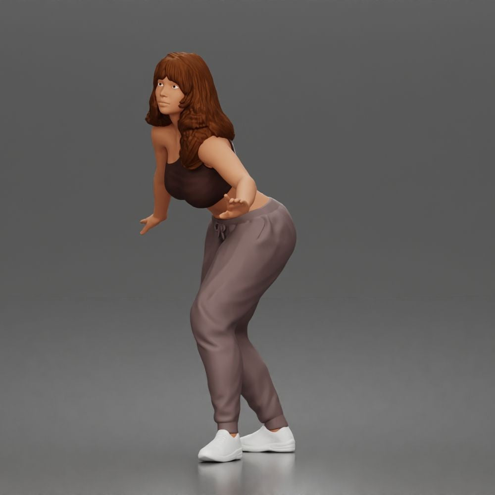 Foto de producto de modelismo para diorama 1: Figura de pie: patinadora en pose de equilibrio con top corto, pantalón de chándal y zapatillas deportivas (a171)