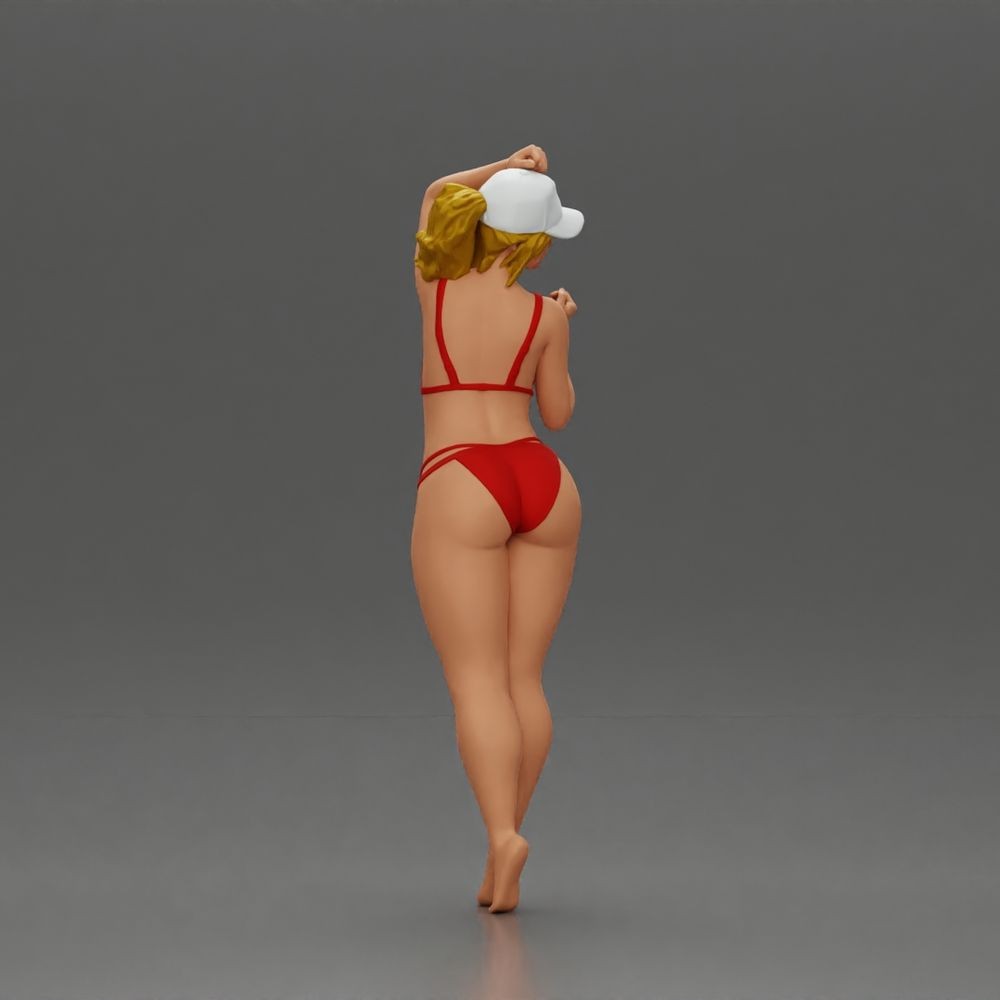 Diorama Modellbau Produktfoto 3: Stehende Figur: Frau im Bikini mit Kappe und erhobenem Arm (a160)