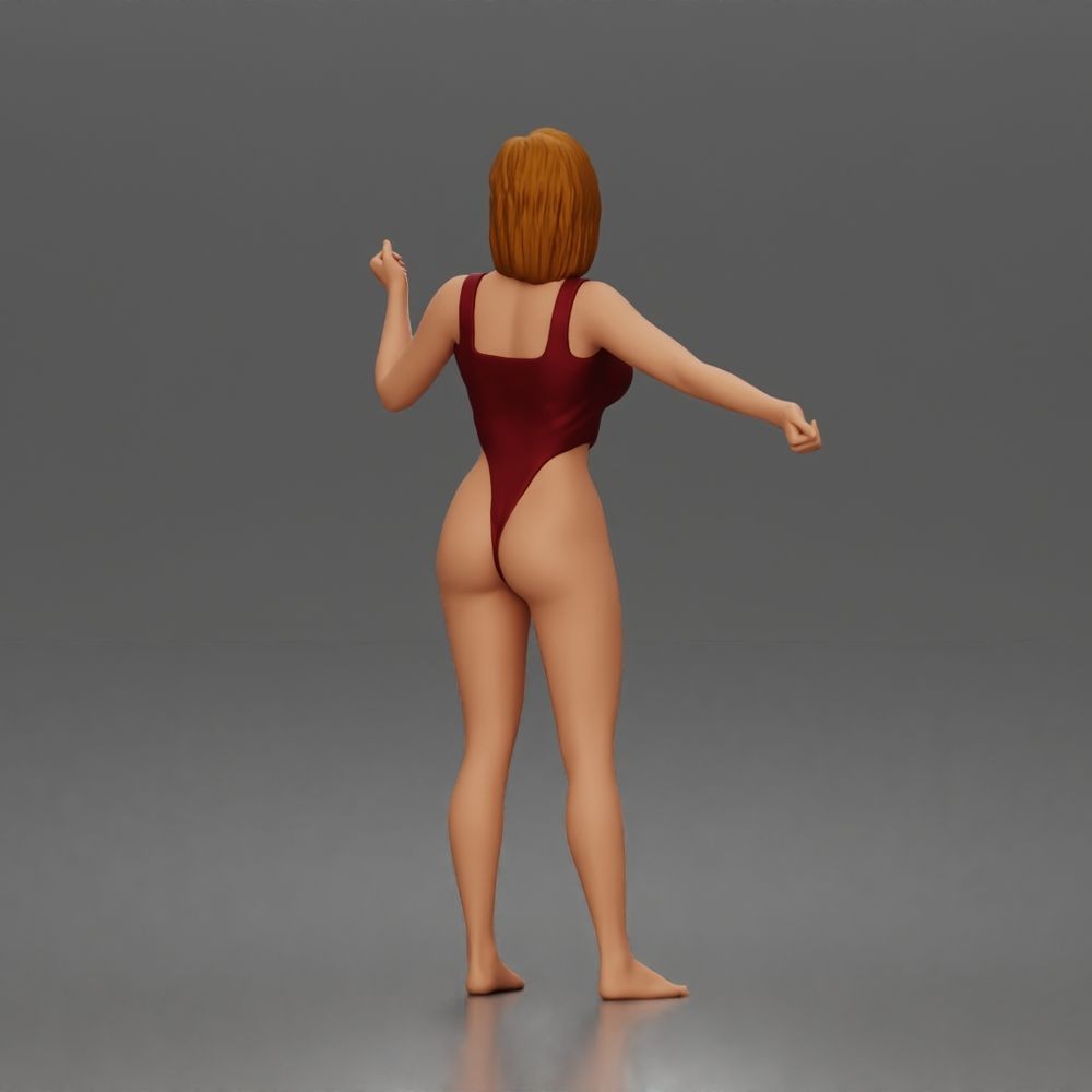 Diorama Modellbau Produktfoto 2: Stehende Figur: Frau im einteiligen Bodysuit mit ausgestreckten Armen (a206)