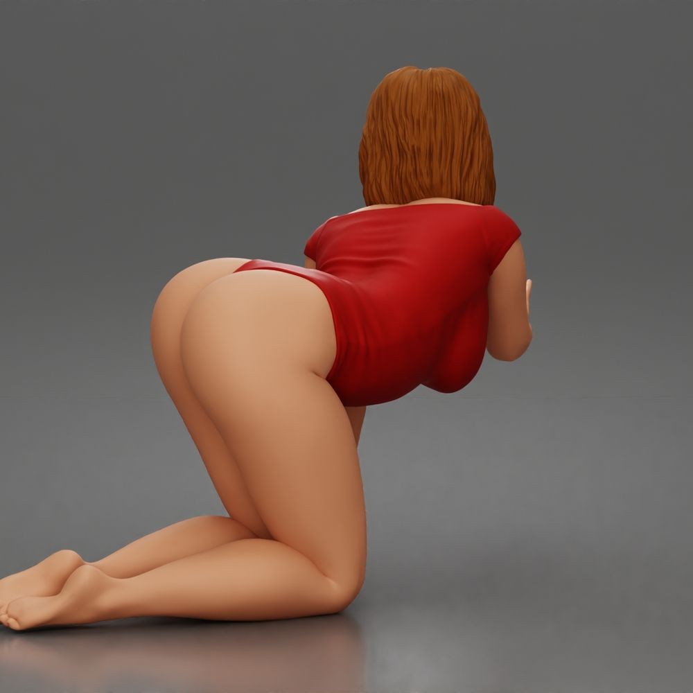 Foto de producto de maqueta para diorama 3: figura arrodillada: mujer con bodysuit, torso inclinado hacia delante y mano en el suelo (a175)