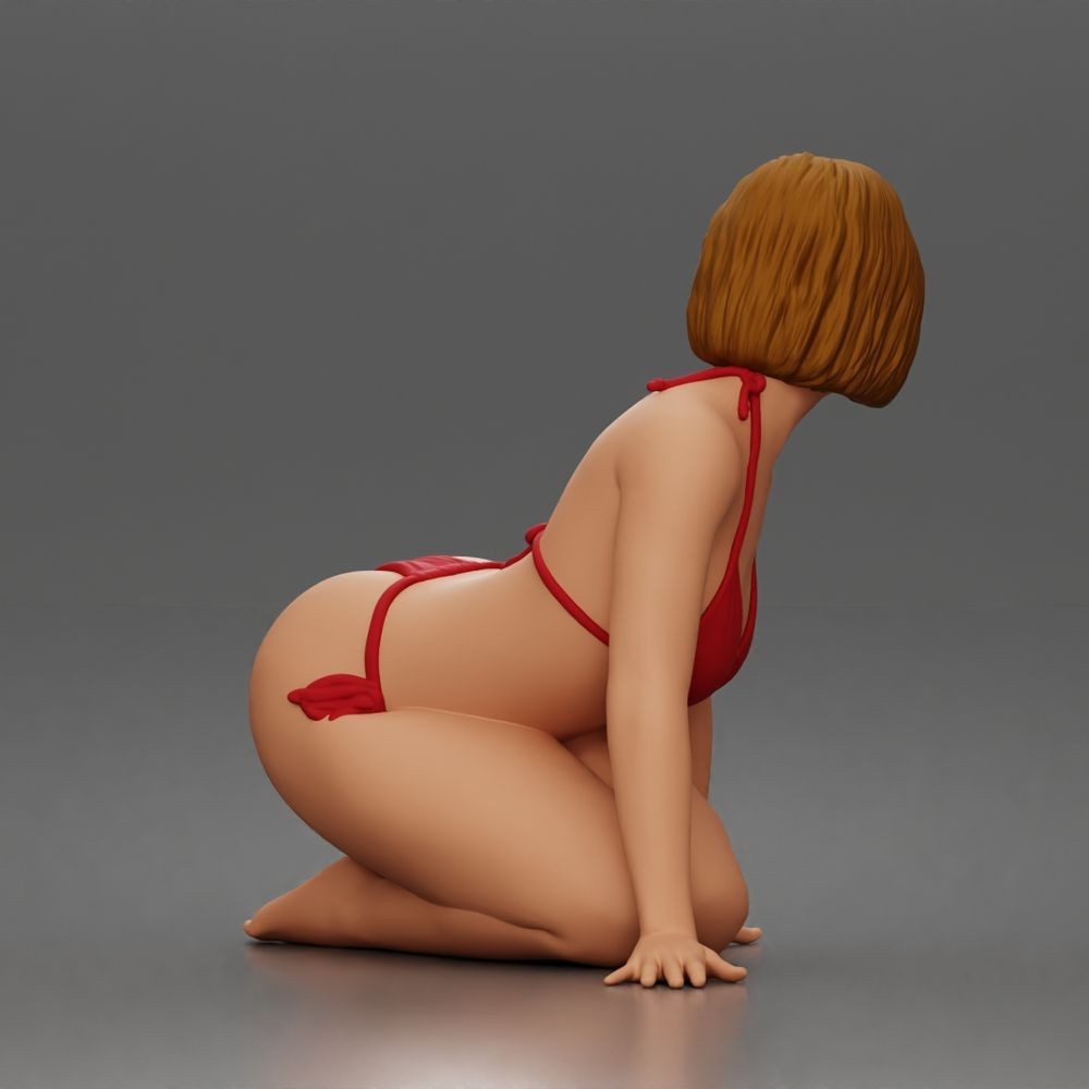 Foto de producto de modelismo para diorama 3: Figura arrodillada: mujer de playa con bikini anudado (a182)