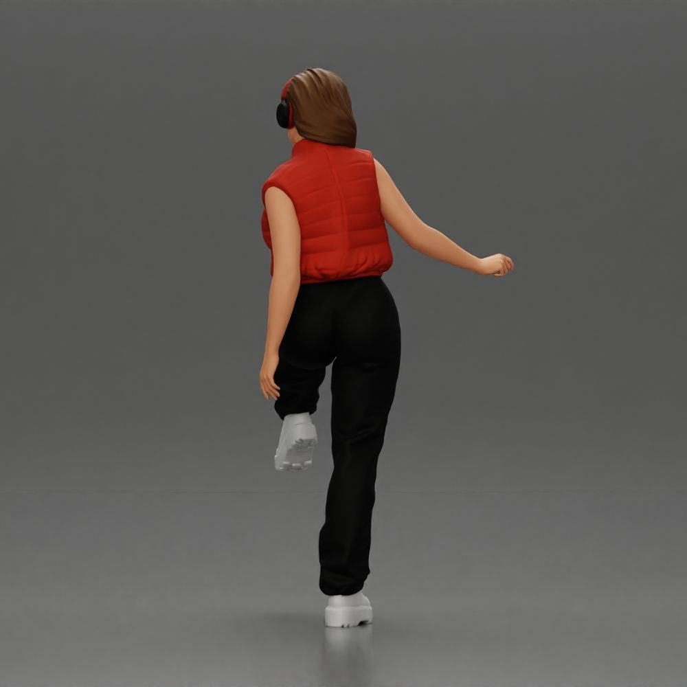 Foto de producto de maqueta para diorama 4: figura de pie: mujer con auriculares y atuendo streetwear holgado, pierna levantada (a164)