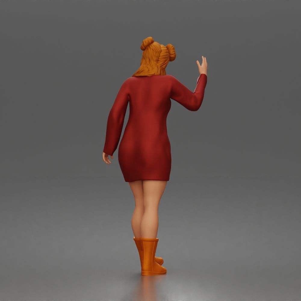 Diorama Modellbau Produktfoto 3: Stehende Figur: Winkende Frau ruft Taxi mit langärmeligem Kleid & Stiefeln (a204)