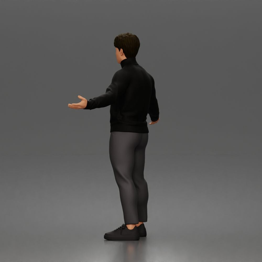 Diorama Modellbau Produktfoto 4: Stehende Figur: Präsentierender Mann mit Rollkragenpullover und offenen Armen (a190)